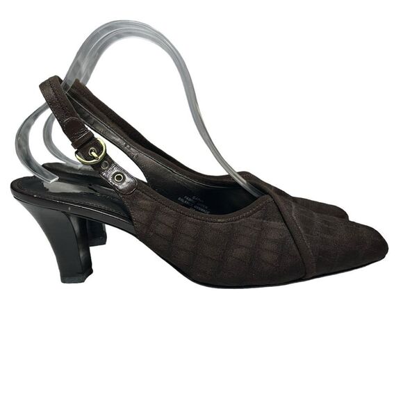 Liz Claiborne Leather Dark Brown Slingback Heels Closed Toe Heels Square Toe - Picture 1 of 10